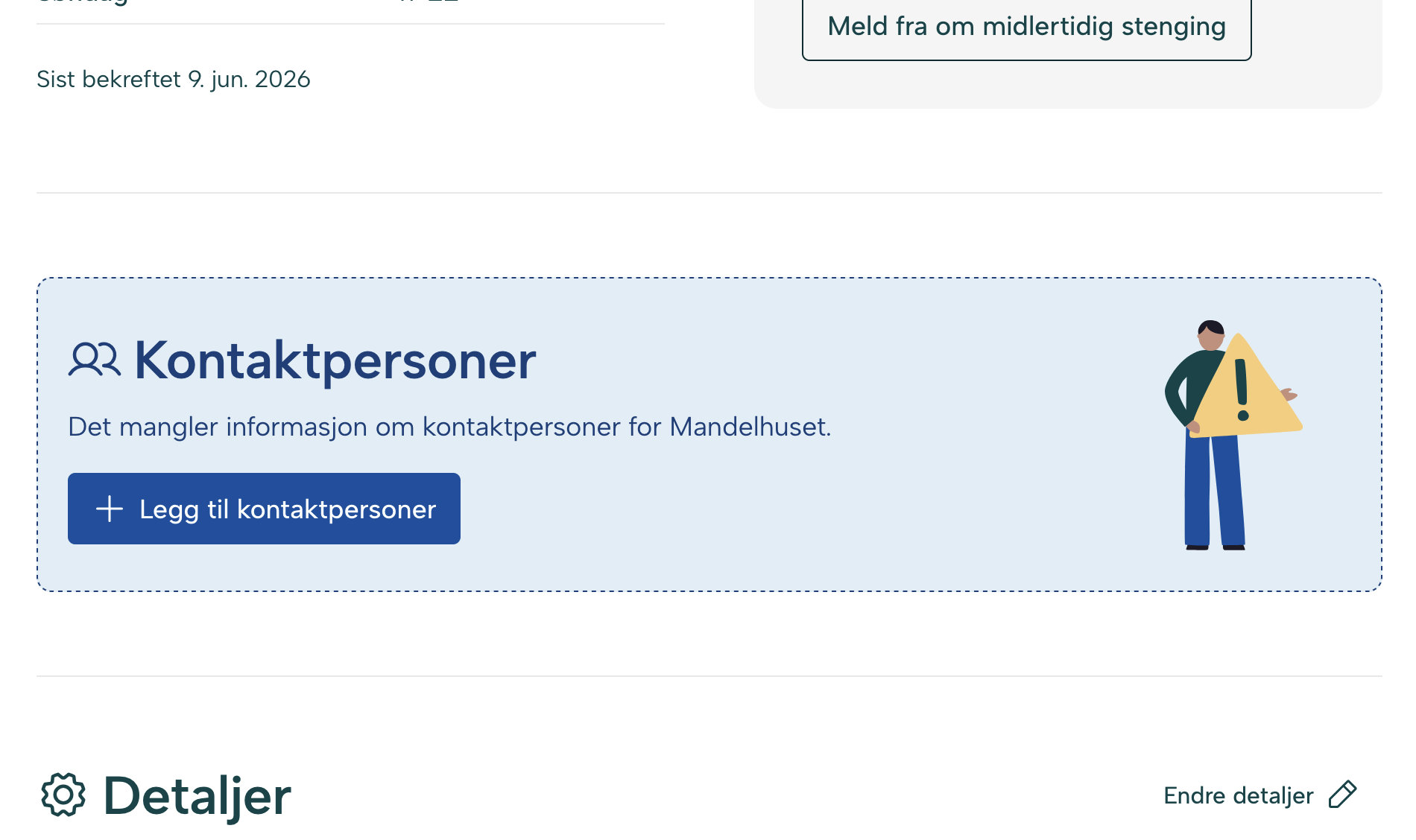 Mitt serveringssted hvor det mangler kontaktpersoner