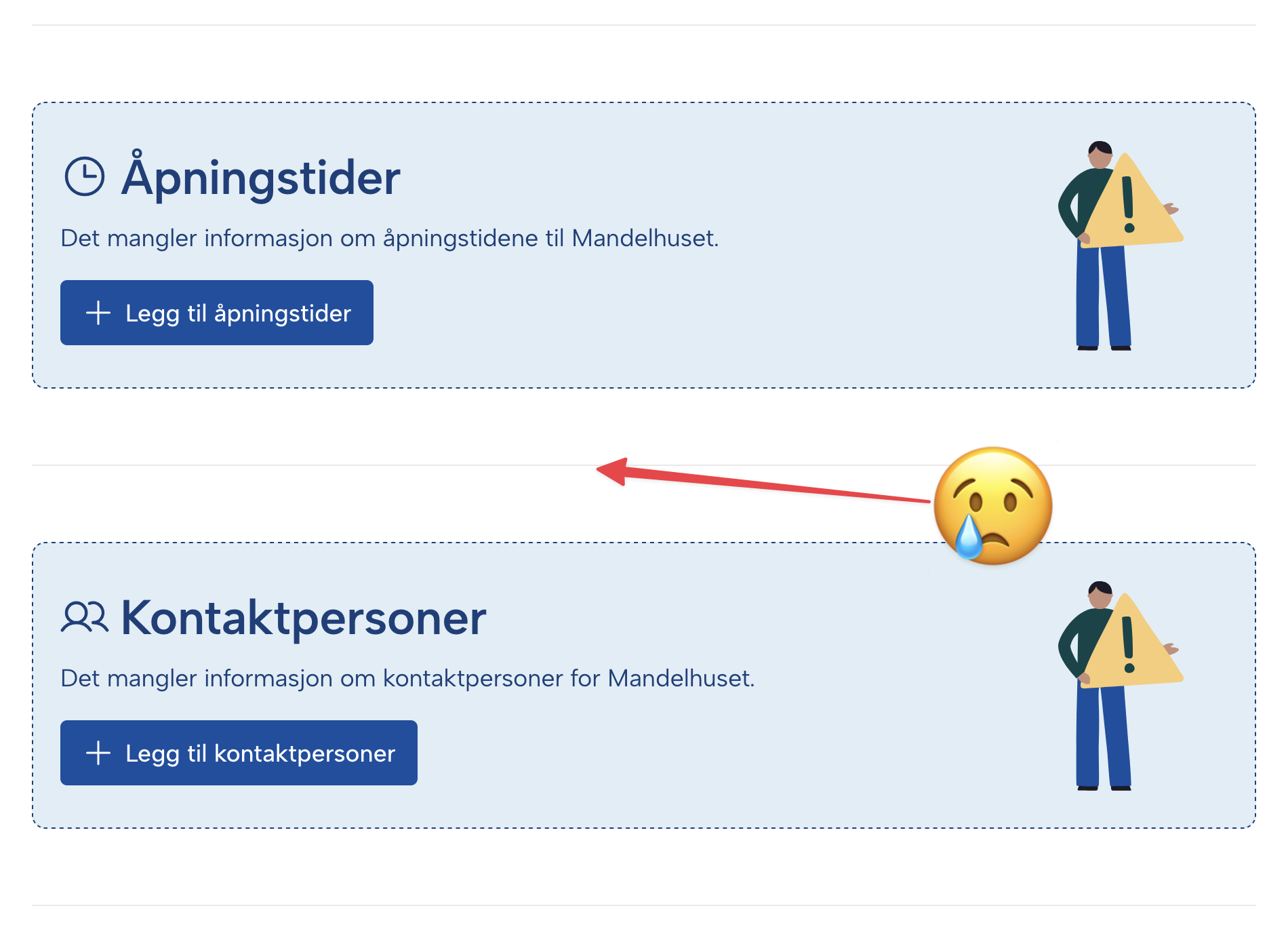 Mitt serveringssted hvor det mangler kontaktpersoner